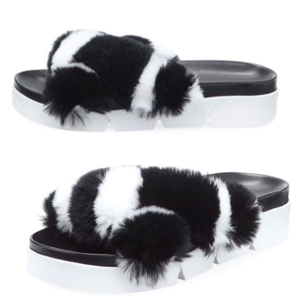 Stuart Weitzman Sublime Rex Rabbit Fur Slide Sand… - image 3